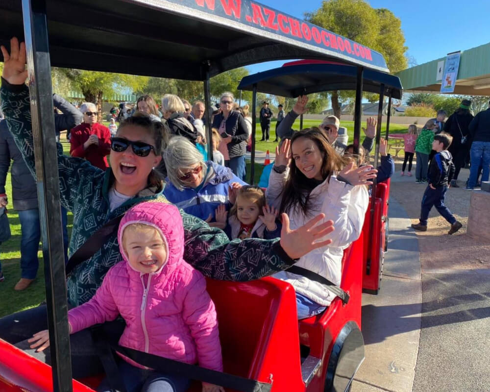 Family trackless train in Arizona.